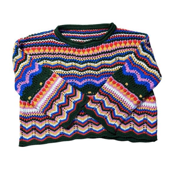 Oversized Rainbow Crochet Knit Hippie Boho Sweater Size Small - Picture 7 of 9